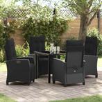 vidaXL Tuin Eettafel Set met kussen 5 pcs Zwart poly rattan, Verzenden, Nieuw