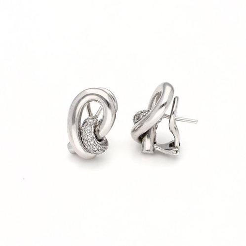 Oorbellen - 18 karaat Witgoud -  0.12ct. tw. Diamant, Handtassen en Accessoires, Oorbellen