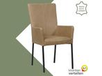 Leren eetkamerstoel Daily met armleuning - Vintage Taupe, Huis en Inrichting, Stoelen, Bruin, Nieuw, Leer, Ophalen of Verzenden