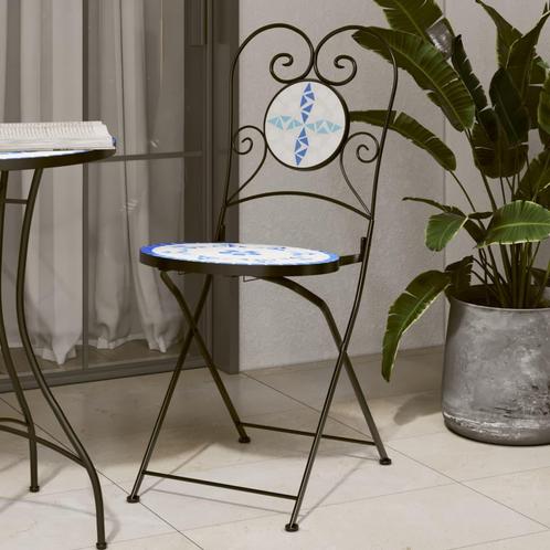 vidaXL Bistrostoelen 2 st inklapbaar keramiek blauw en wit, Tuin en Terras, Tuinstoelen, Nieuw, Verzenden