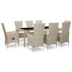 vidaXL 9-delige Tuinset met kussens poly rattan beige, Tuin en Terras, Verzenden, Nieuw, Tuinset