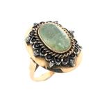 Gouden ring met groene Beryl | Vintage/antiek (geelgoud), Handtassen en Accessoires, Ringen, Gebruikt, Overige kleuren, Ophalen of Verzenden