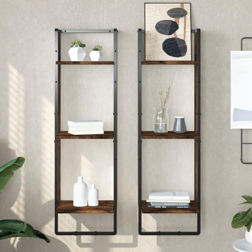 vidaXL Wandrek 3-laags 30x25x100 cm bewerkt hout gerookt, Huis en Inrichting, Kasten | Wandmeubels, Nieuw, Verzenden