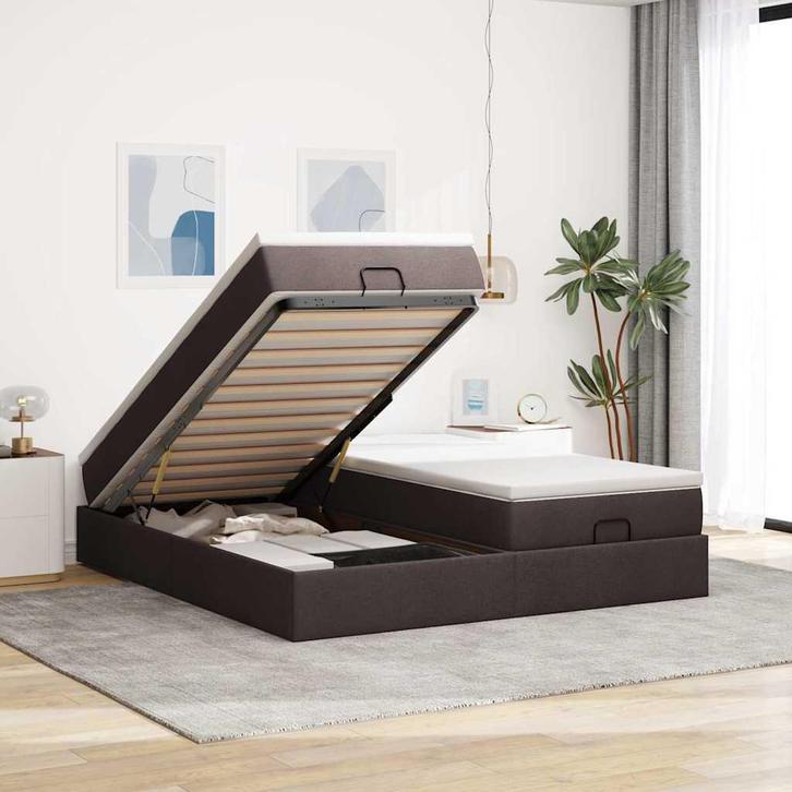 vidaXL Ottoman bed met matrassen 180x200cm stof donkerbruin, Huis en Inrichting, Slaapkamer | Bedden, Nieuw, Verzenden