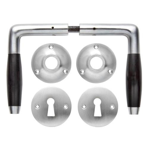Deurklink set - Klassiek mat nikkel met ronde sleutelroze..., Doe-het-zelf en Bouw, Hang- en Sluitwerk, Klink of Kruk, Nieuw, Koper of Messing