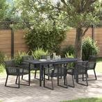 vidaXL Tuin Eettafel Set 7 pcs Zwart poly rattan, Tuin en Terras, Verzenden, Nieuw