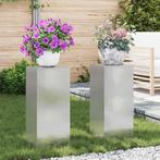 vidaXL Plantenstand 2 pcs Zilver 24 x 24 x 55 cm Roestvrij, Tuin en Terras, Verzenden, Nieuw