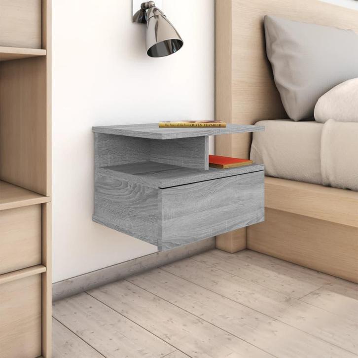 vidaXL Nachtkastje zwevend 40x31x27 cm bewerkt hout grijs, Huis en Inrichting, Slaapkamer | Nachtkastjes, Nieuw, Verzenden