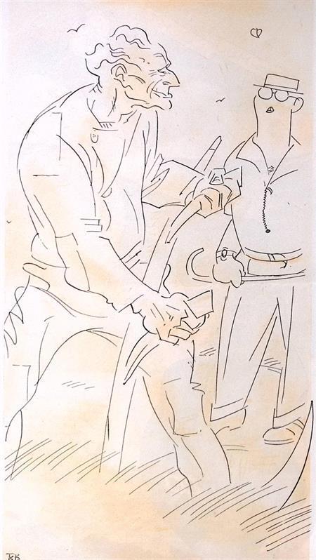 Werkende man op het land op spotprent (lijst optie, Lithos), Antiek en Kunst, Kunst | Litho's en Zeefdrukken, Verzenden