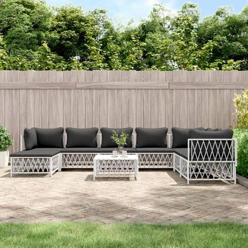 vidaXL 9-delige Loungeset met kussens staal wit, Tuin en Terras, Tuinsets en Loungesets, Loungeset, Nieuw, Verzenden