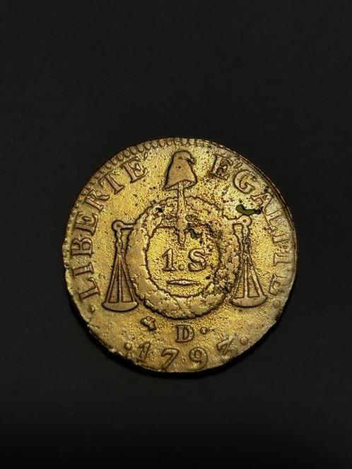 France. Convention (1792-1795). 1 Sol 1793, Dijon  (Sans, Postzegels en Munten, Munten | Europa | Euromunten