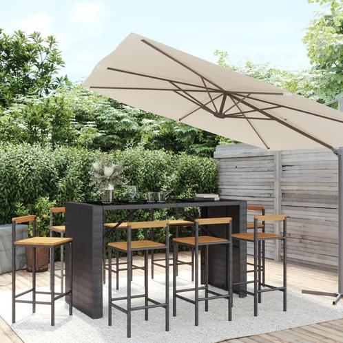 vidaXL 9-delige Tuinbarset poly rattan en massief acaciahout, Tuin en Terras, Tuinsets en Loungesets, Nieuw, Verzenden