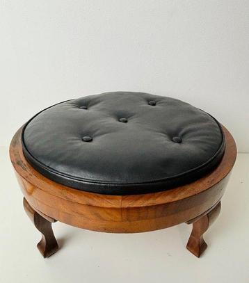 Voetenbank - Queen Anne hocker / poef - Hout, Leder, Antiek en Kunst