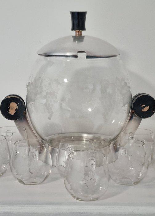 Wmf - Schotel (11) - Glas - Ponczarka en 10 glazen, Antiek en Kunst, Antiek | Meubels | Tafels