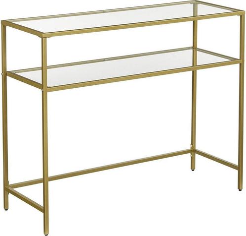 Consoletafel Sidetable Bijzettafel 2 Lagen Gehard Glas Goud, Huis en Inrichting, Tafels | Bijzettafels, Nieuw, Ophalen of Verzenden