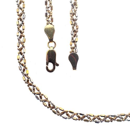 18 Krt. Tricolor gouden fantasie schakelketting | 50,5 cm, Handtassen en Accessoires, Kettingen, Overige kleuren, Gebruikt, Goud