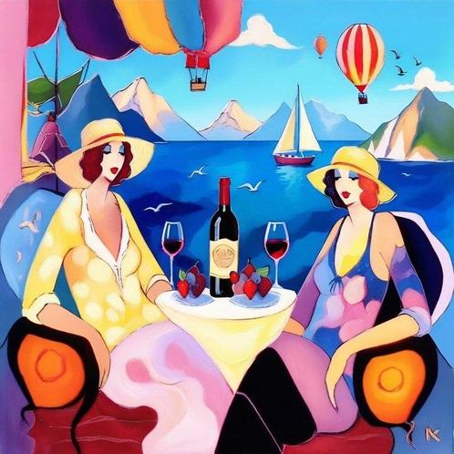 Bondero - Summer days on Lake Geneva, Antiquités & Art, Art | Peinture | Moderne