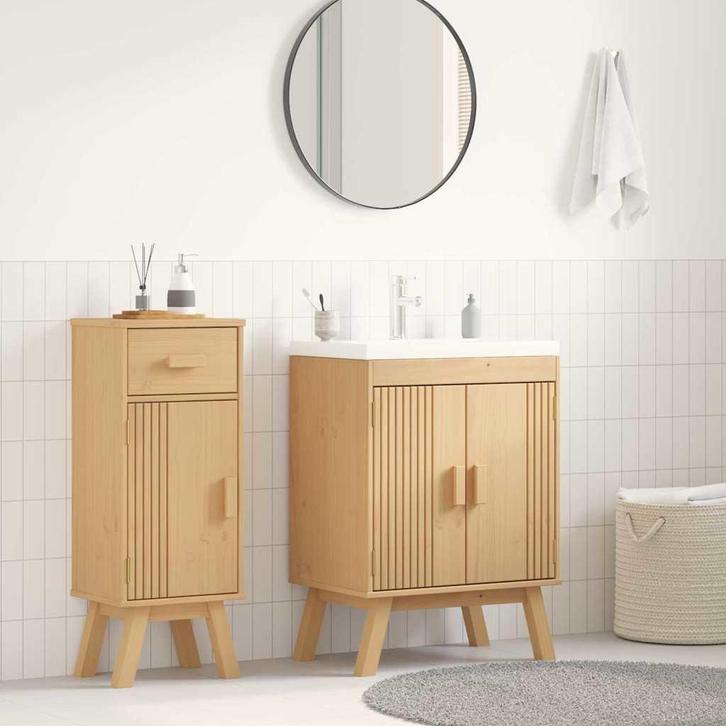 vidaXL Waskompkast Olden Bruin 114 x 43 x 73.5 cm Massief, Huis en Inrichting, Badkamer | Badkamermeubels, Nieuw, Verzenden