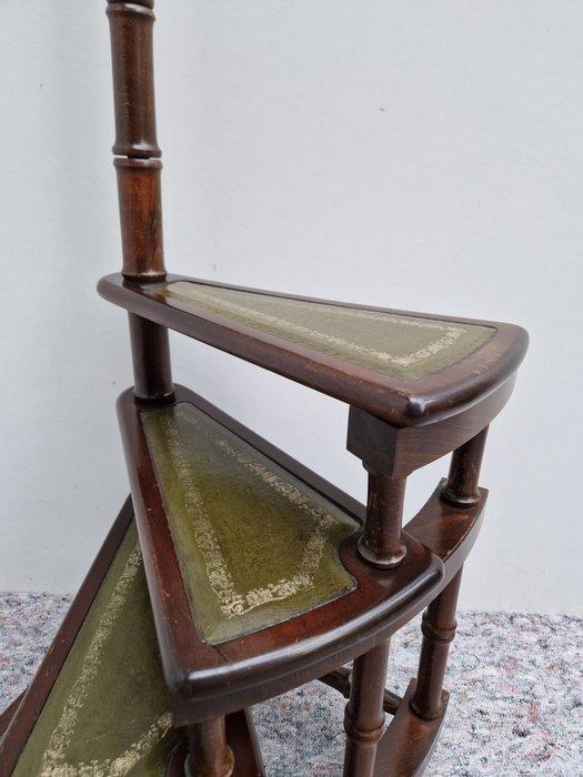 Gedraaide Bibliotheek trap - Trapje - Hout, Leder, Messing,, Antiek en Kunst, Curiosa en Brocante