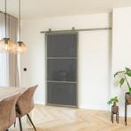 Stalen Schuifdeur - 3 Vlaks - Olijfgroen - Rook glas, Doe-het-zelf en Bouw, Raamkozijnen en Schuifdeuren, 75 tot 150 cm, Nieuw