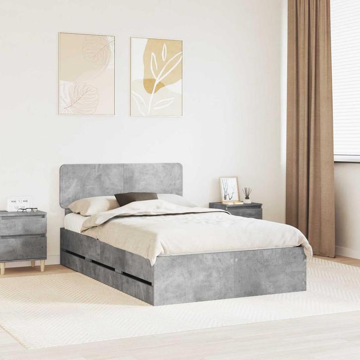 vidaXL Bedframe met lade Beton Grijs 135 x 190 cm, Huis en Inrichting, Slaapkamer | Bedden, Nieuw, Verzenden