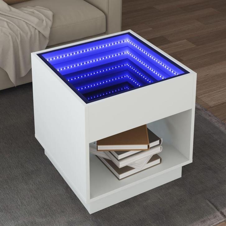 vidaXL Salontafel met Infinity LED 50x50x50 cm wit, Maison & Meubles, Tables | Tables de salon, Envoi