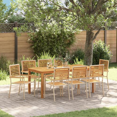 vidaXL Tuin Eettafel Set 9 pcs Beige 180 x 90 x 75 cm Hout &, Tuin en Terras, Tuinsets en Loungesets, Nieuw, Verzenden