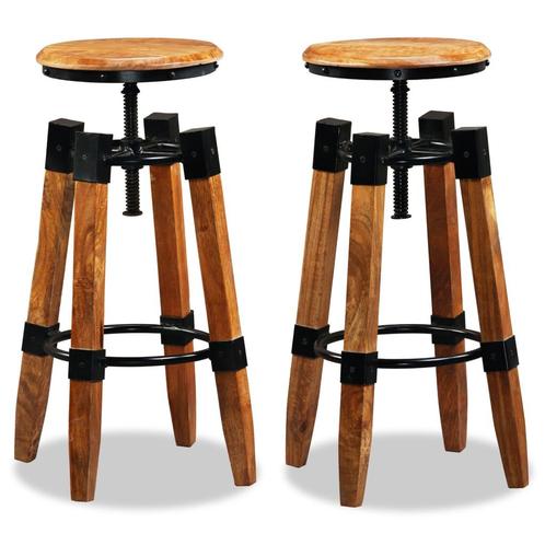 vidaXL Tabourets de bar lot de 2 bois de manguier massif, Maison & Meubles, Tabourets de bar, Neuf, Envoi