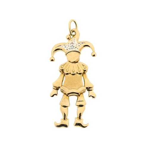Gouden harlekijn hanger met diamant | 0,005 ct. (unisex), Handtassen en Accessoires, Bedels, Gebruikt, Overige merken, Goud, Ophalen of Verzenden