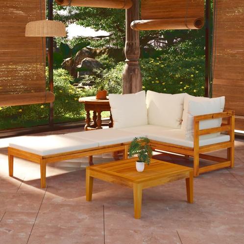 vidaXL 3-delige Loungeset met crèmewitte kussens acaciahout, Tuin en Terras, Tuinsets en Loungesets, Loungeset, Nieuw, Verzenden