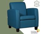 Leren fauteuil Joy - Toledo Turquoise (blauw) - Poten hout, Huis en Inrichting, Nieuw, Ophalen of Verzenden, Eigentijds, Klassiek, Modern
