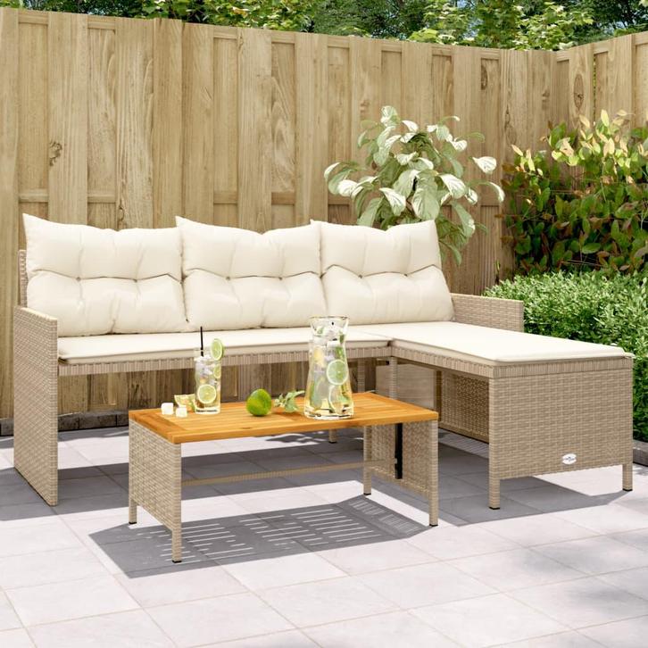 vidaXL Tuinbank met tafel en kussens L-vormig poly rattan, Tuin en Terras, Tuinsets en Loungesets, Nieuw, Verzenden