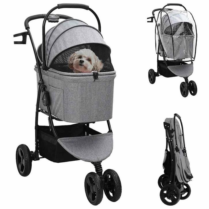vidaXL Opvouwbare Huisdier Kinderwagen Grijs 78 x 54 x 101, Dieren en Toebehoren, Overige Dieren-accessoires, Nieuw, Verzenden