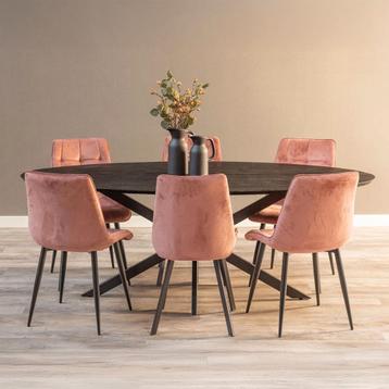 Mangohouten Eettafel Ovaal Julia 180x100 cm Zwart (2,5 cm) beschikbaar voor biedingen