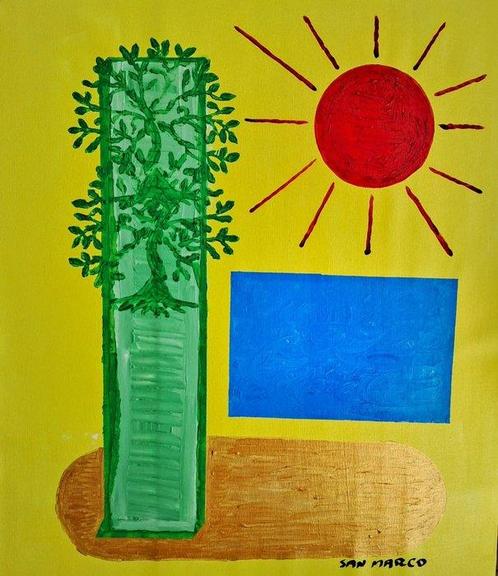 Enzo SAN MARCO (XX) - Tropical Golden Beach, Antiek en Kunst, Kunst | Schilderijen | Modern