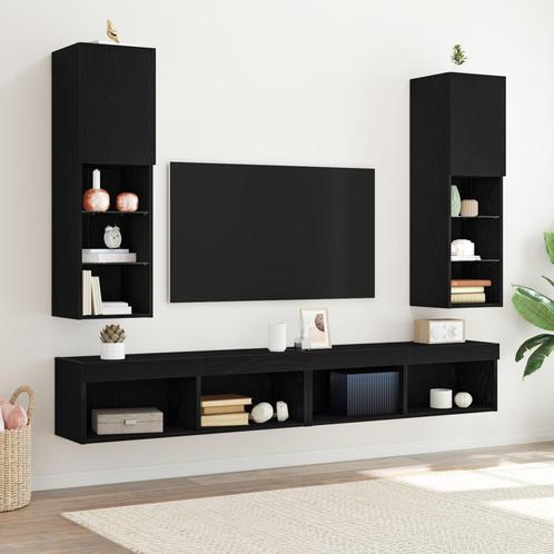 vidaXL LED TV-kast 2 stuks Zwart Eiken 30,5x30x102 cm, Huis en Inrichting, Kasten | Overige, Nieuw, Verzenden