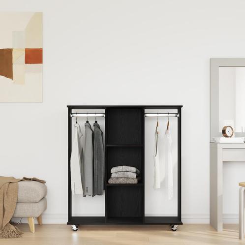 vidaXL Kledingkast met Wielen Zwart Eikenhout 102x38x110 cm, Maison & Meubles, Armoires | Penderies & Garde-robes, Envoi