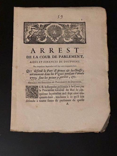 Document - Cour de Parlement, Aides et Finances de Dauphiné, Antiek en Kunst, Antiek | Boeken en Manuscripten