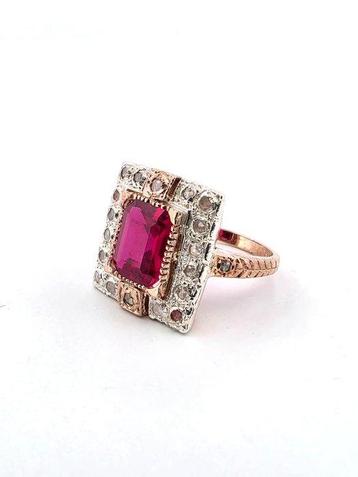 Zonder Minimumprijs - Ring - 9 kt. Roségoud, Zilver Robijn -