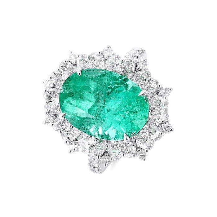 Ring Platina - 6.80ct. tw. Smaragd - Diamant - Geen olie, Handtassen en Accessoires, Ringen