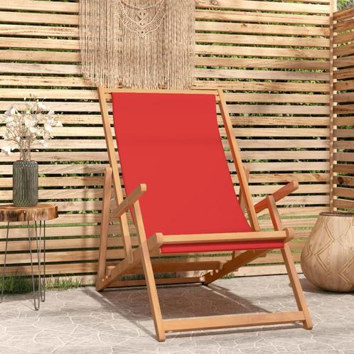 vidaXL Chaise de plage pliable Bois de teck solide Rouge, Tuin en Terras, Tuinsets en Loungesets, Verzenden