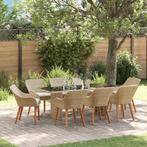 vidaXL Tuin Eettafel Set met kussen 9 pcs Beige poly rattan, Tuin en Terras, Verzenden, Nieuw