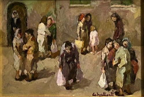 Giacomo Malfanti (1907-1998) - La piazza del paese, Antiek en Kunst, Kunst | Schilderijen | Klassiek