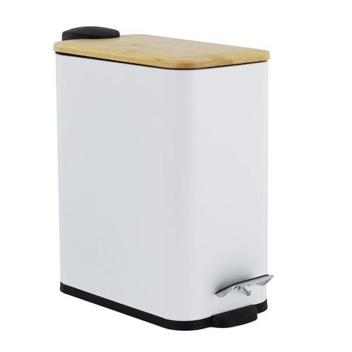 Duurzame bamboe prullenbak met pedaal - 5 liter - wit, Huis en Inrichting, Woonaccessoires | Prullenbakken, Minder dan 50 cm, minder dan 10 liter