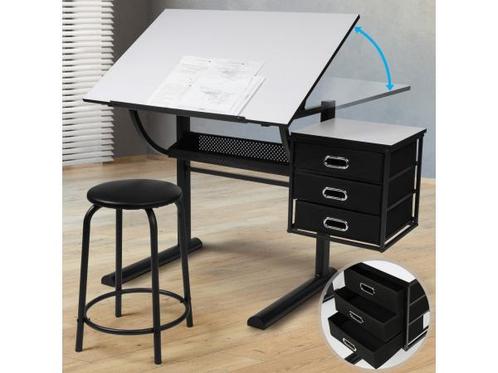 Veiling - Tekentafel met kruk - Kantelbaar -  3 Laden, Doe-het-zelf en Bouw, Tekentafels, Nieuw