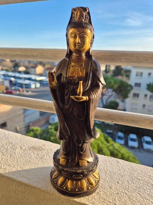 Antiek Chinees Guanyin-beeld in verguld brons – Eind 20e, Antiquités & Art, Antiquités | Autres Antiquités