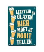 Metalen Bord Leeftjd En Glazen Bier, Nieuw, Verzenden