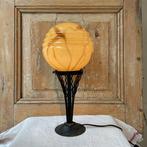 Tafellamp - Franse Art Deco bureaulamp - Glas - Smeedijzer