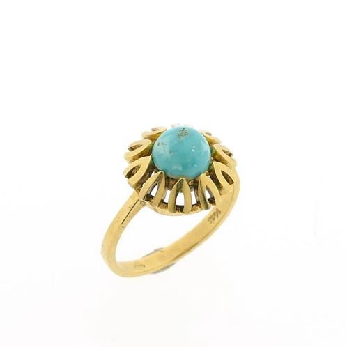 Vintage gouden ring met turquoise (meander) (meander), Handtassen en Accessoires, Ringen, Dame, Met edelsteen, Overige kleuren