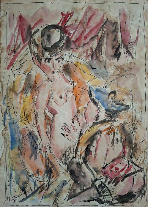 Jules Pascin (1885-1930) - Intimate Scene, Antiek en Kunst, Kunst | Schilderijen | Klassiek